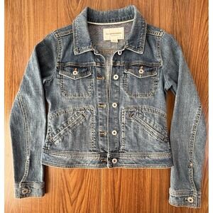 Anthropologie Pilcro Letterpress Trucker Denim Jean Jacket S Slant Pockets *RARE